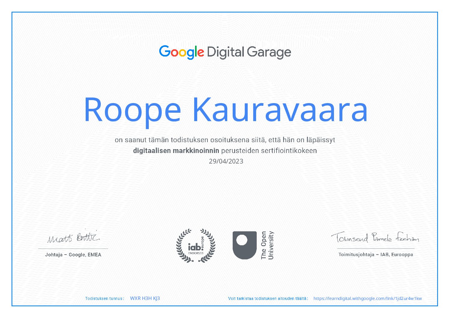 Google Digital Garage –      Roope Kauravaara